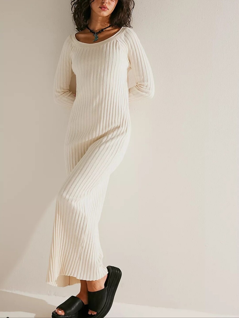 Free People Beach Maxi Knit Dress In Navy/marin